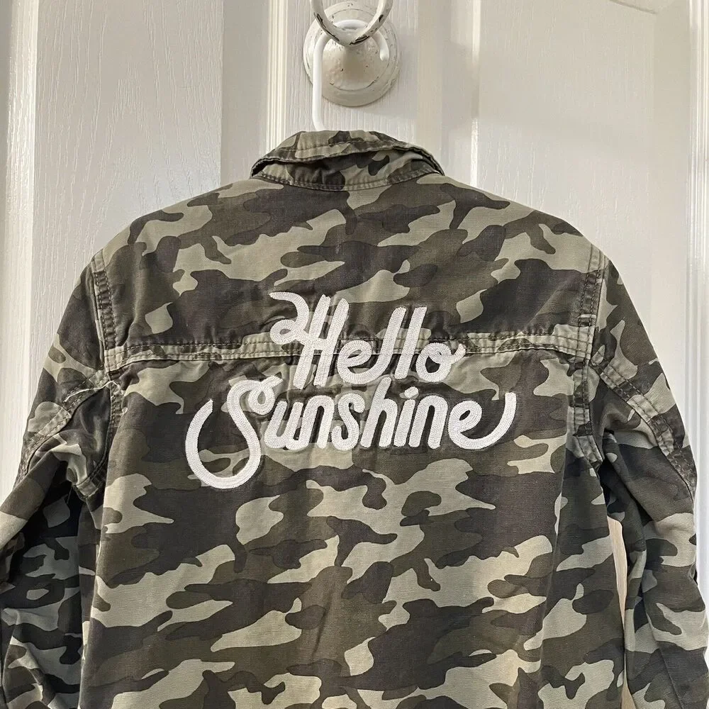 Gymboree Hello Sunshine Embroidered Camo Utility Jacket Girls Size Small 5-6